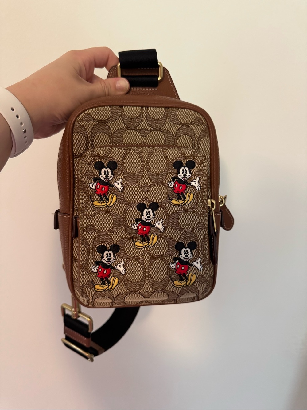 Disney x Coach Brown Signature Canvas Sling Bag - Excellent Condition